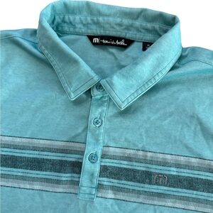 Travis Mathew Teal Men’s Golf Polo Size XL Logo Sleeve Golfer Polo‎ Striped